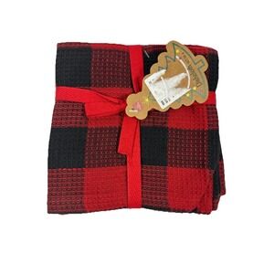 HOMEWEAR Red Black Check Buffalo Plaid Dishcloths Cotton Cabin/Lodge Set of 4
